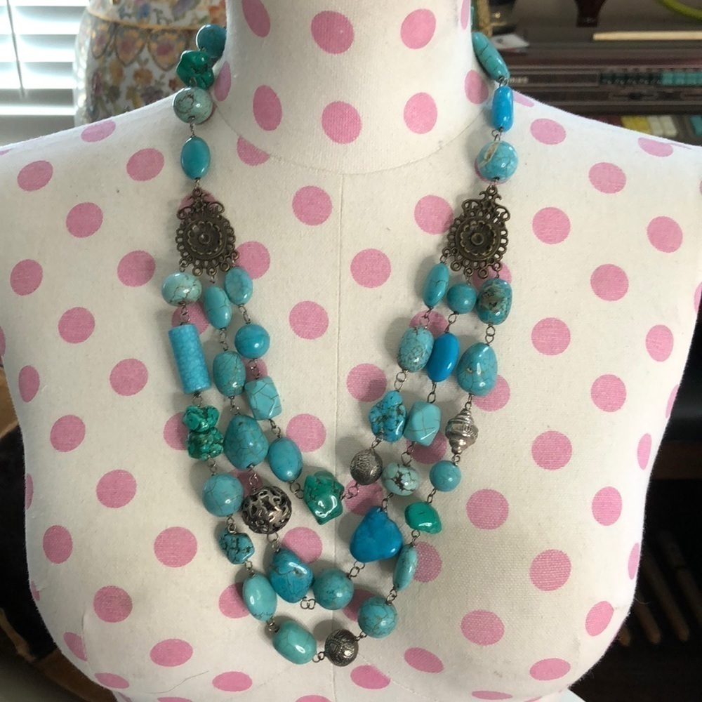 Custom Turquoise Stone Necklace with Pewter and Silver Accents